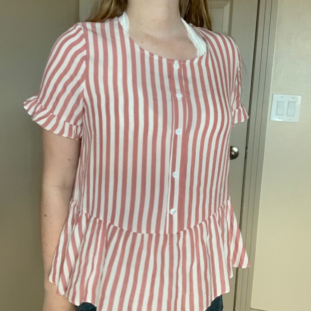 Striped pink button blouse